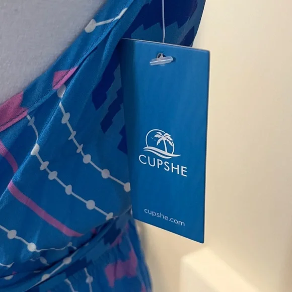 NWT Cupshe Moonlit Stroll Boho Blue & Pink Striped Maxi Wrap Dress Coverup, S - Picture 4 of 7